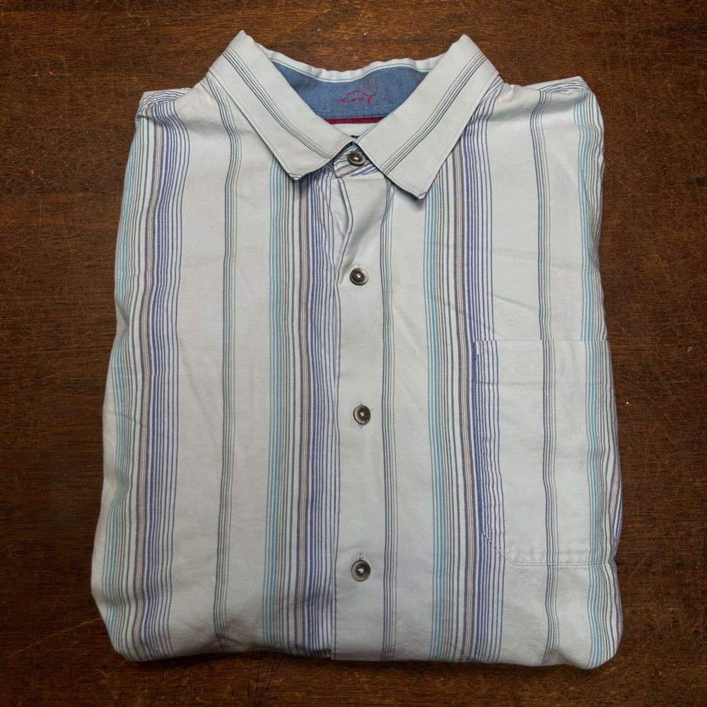 Tommy Bahama Button Down Shirt Mens XL Long Sleeve Cotton Silk White Striped